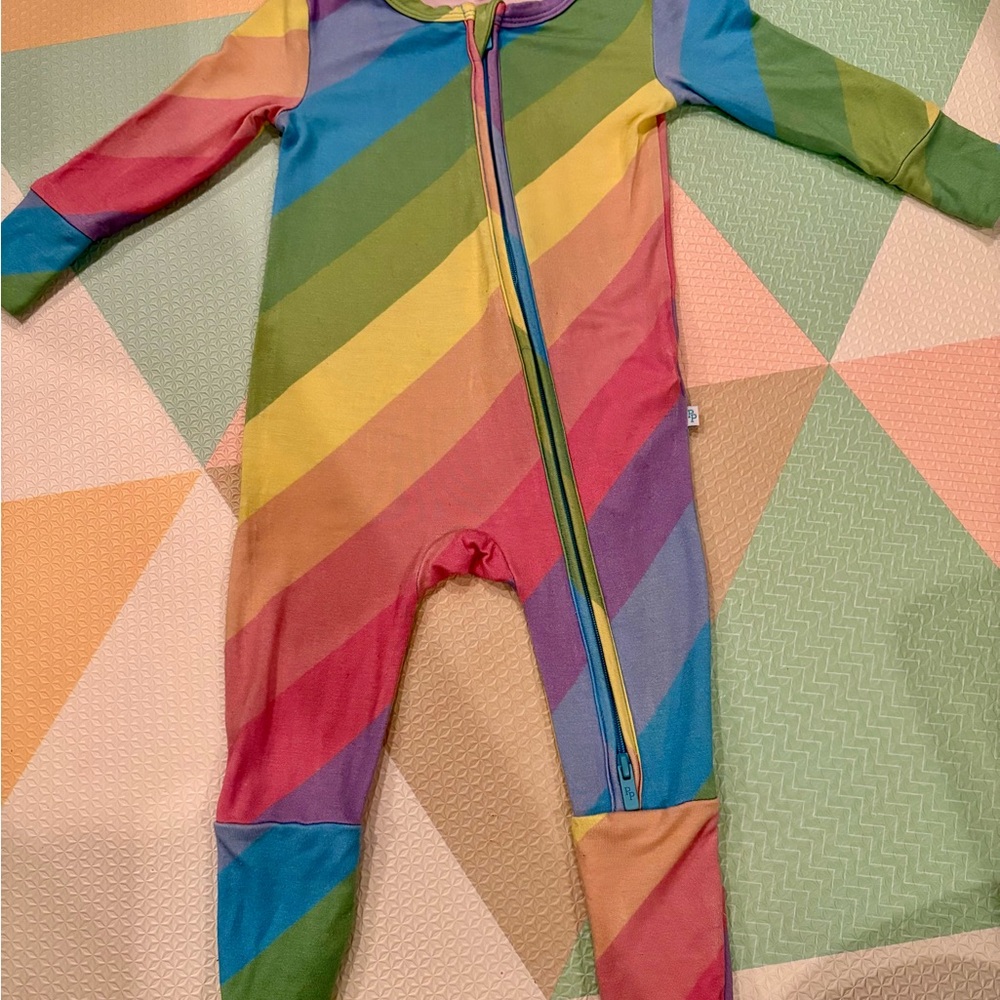Posh Peanut Rainbow Stripe One-Piece Zipper Romper